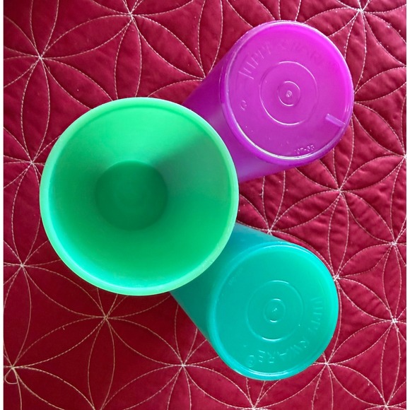 Tupperware Tumbler Cups Vibrant Purple Green Teal Set of 3 Reusable - Picture 4 of 5